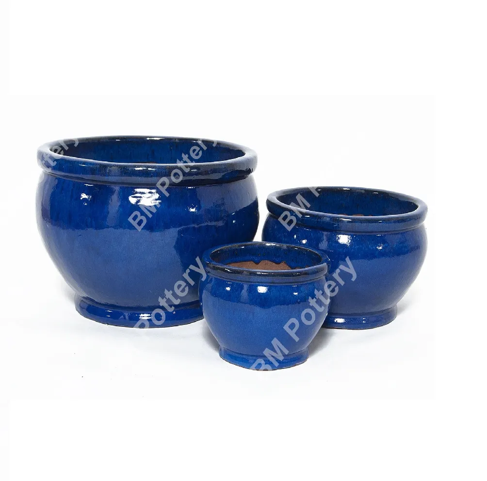 made in Vietnam Set of 3 earthenware pots glazed terracotta pots for decor for garden plants