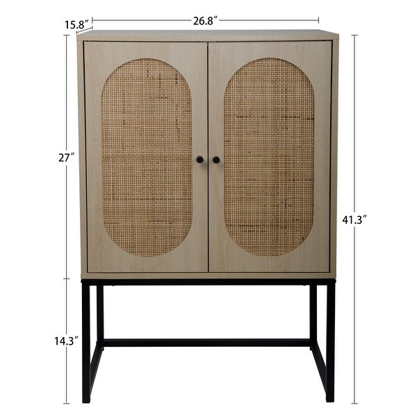 2-Door Rattan Accent Storage Cabinet Tall with Adjustable Shelf