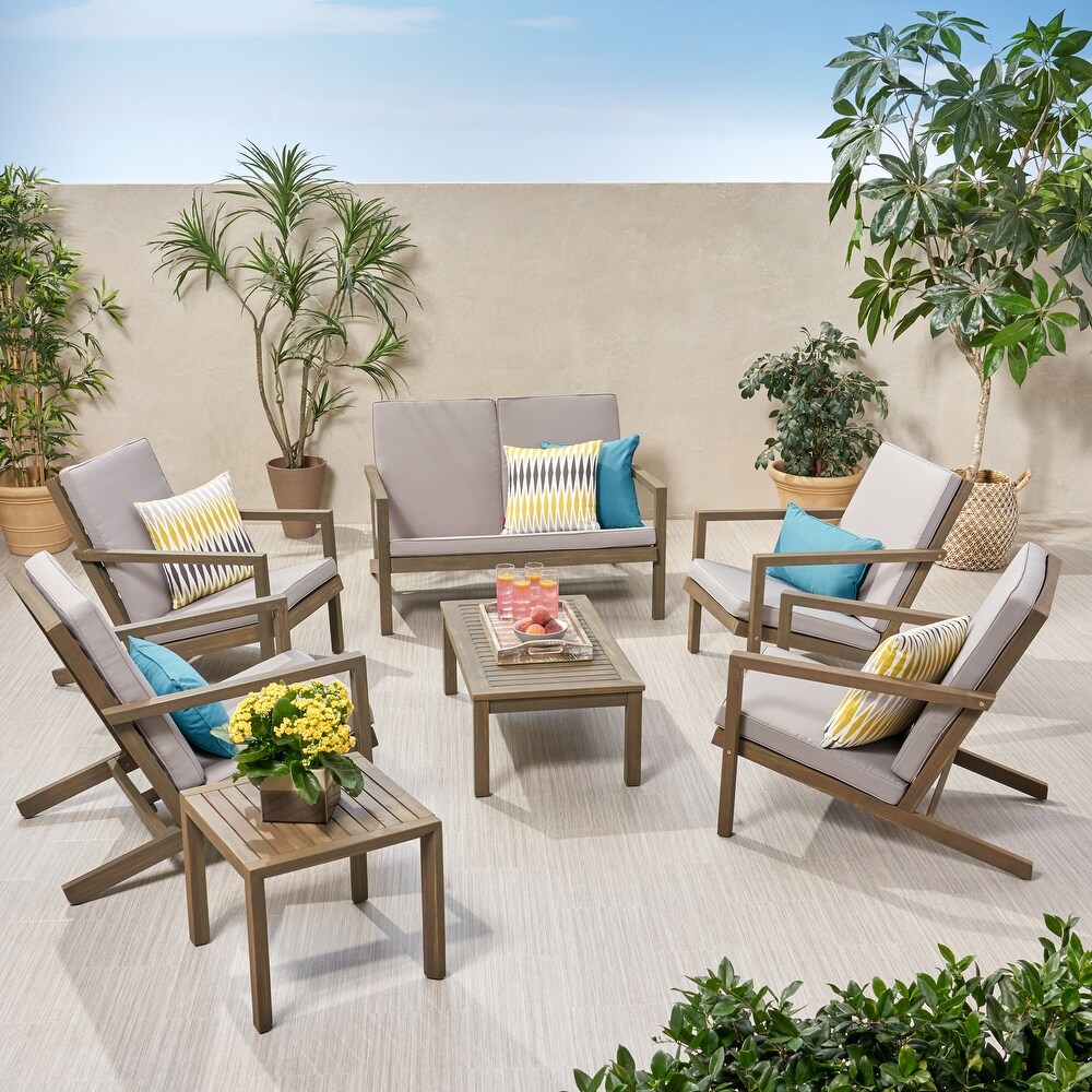 Leah Outdoor 6 Seater Acacia Wood Chat Set by Christopher Knight Home