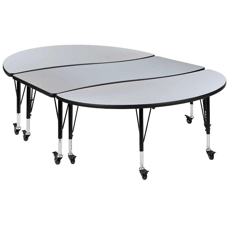 Emma and Oliver 3PC Mobile 86 Oval Wave Collaborative Grey Kids Adjustable Activity Table Set