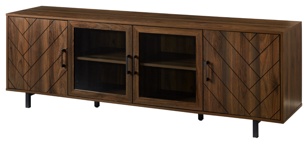 70 quotHerringbone Groove 4 Door TV Stand   Industrial   Entertainment Centers And Tv Stands   by Walker Edison  Houzz