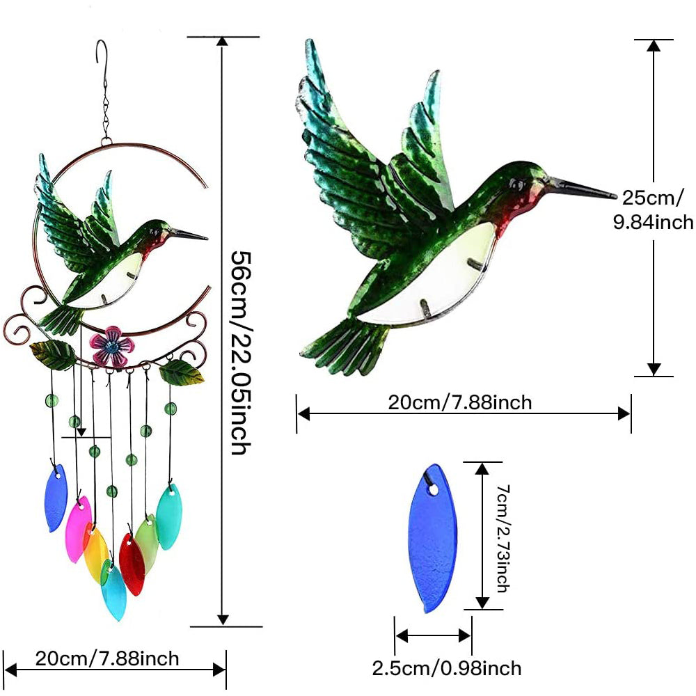 Wind Charms Hang up Outdoors， KISPATTI Bird Wind Chimes with 7 Colors Glass and S Hook - Hanging Decor for Garden， Patio， Backyard or Porch