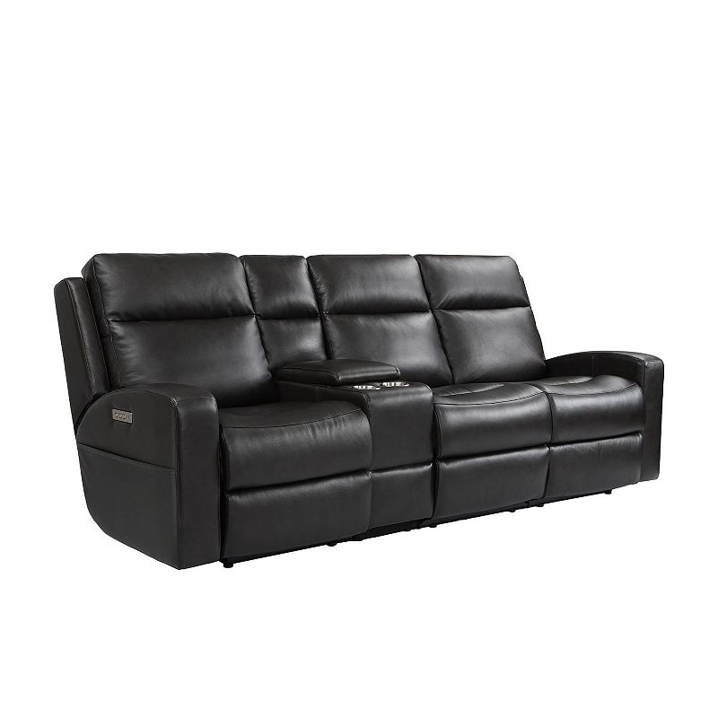 F.c Design Leather Sofa With Console With Lumbar Support  Adjustable Headrest， Storage Side Pocket