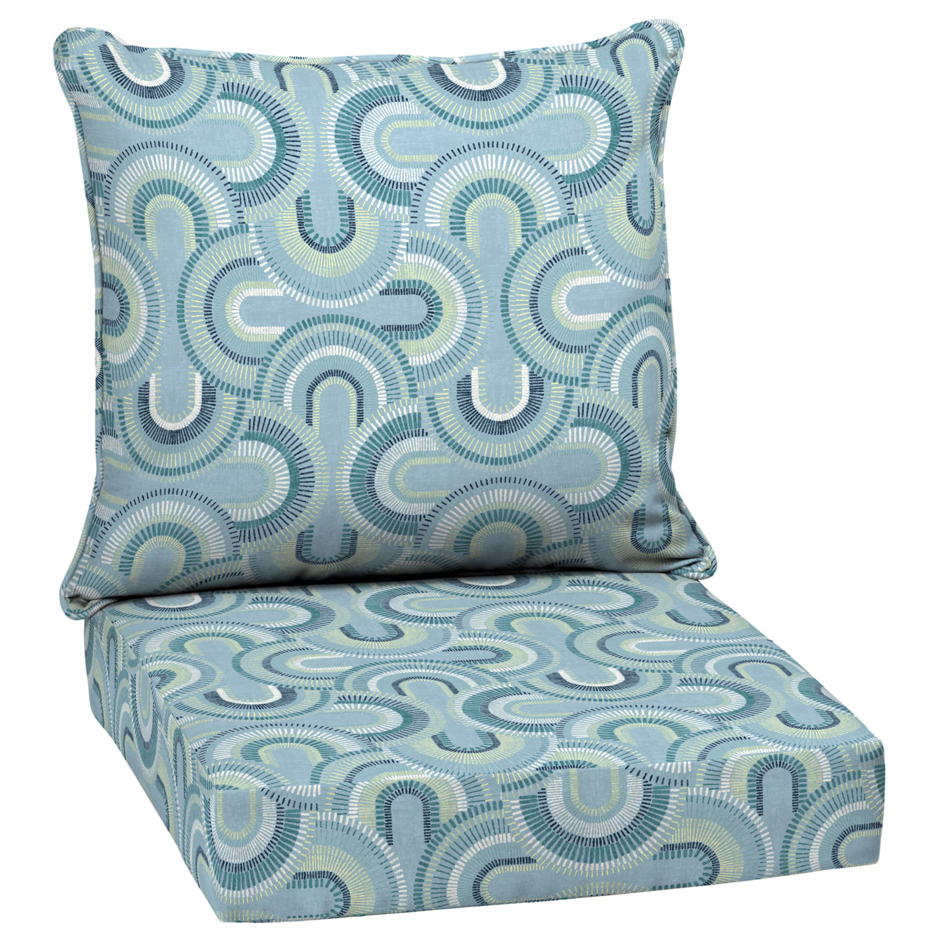 Arden Selections Outdoor Deep Seating Cushion Set 24 x 24， Coastal Blue Geometric