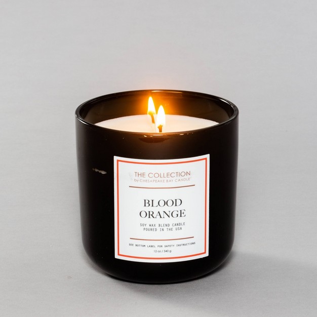 2 wick Black Glass Blood Orange Lidded Jar Candle 12oz The Collection By Chesapeake Bay Candle