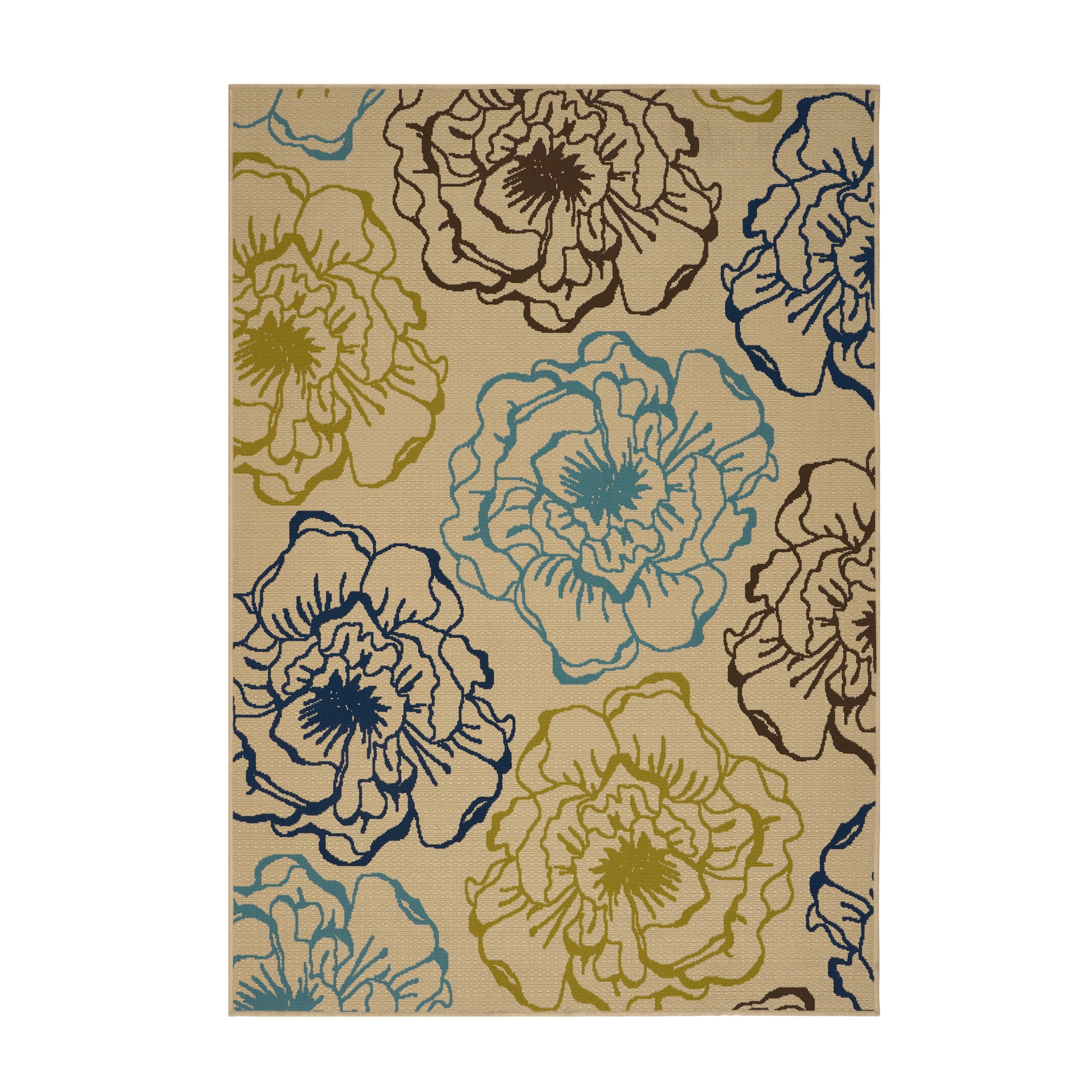 Damaris Outdoor Floral 5 x 8 Area Rug, Ivory and Multicolored