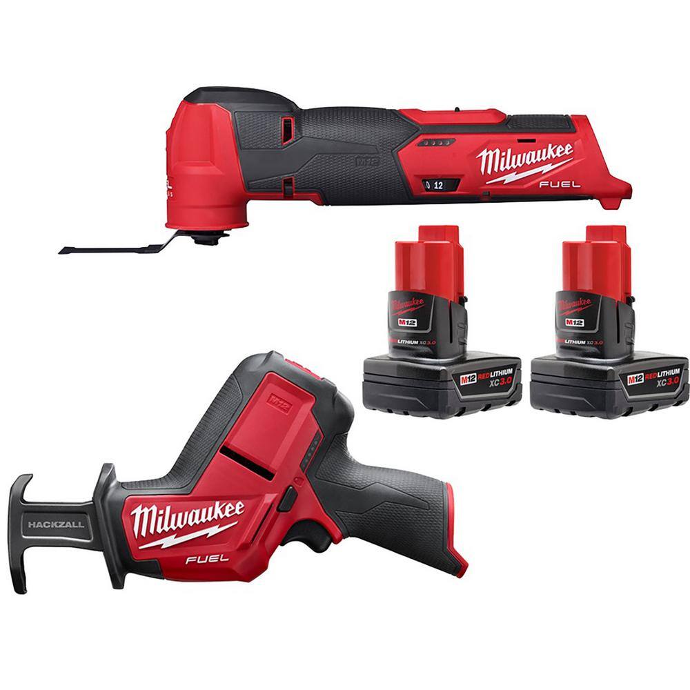 MW M12 FUEL 12V Lithium-Ion Cordless Oscillating Multi-Tool and HACKZALL with two 3.0 Ah Batteries 2526-20-2520-20-48-11-2412