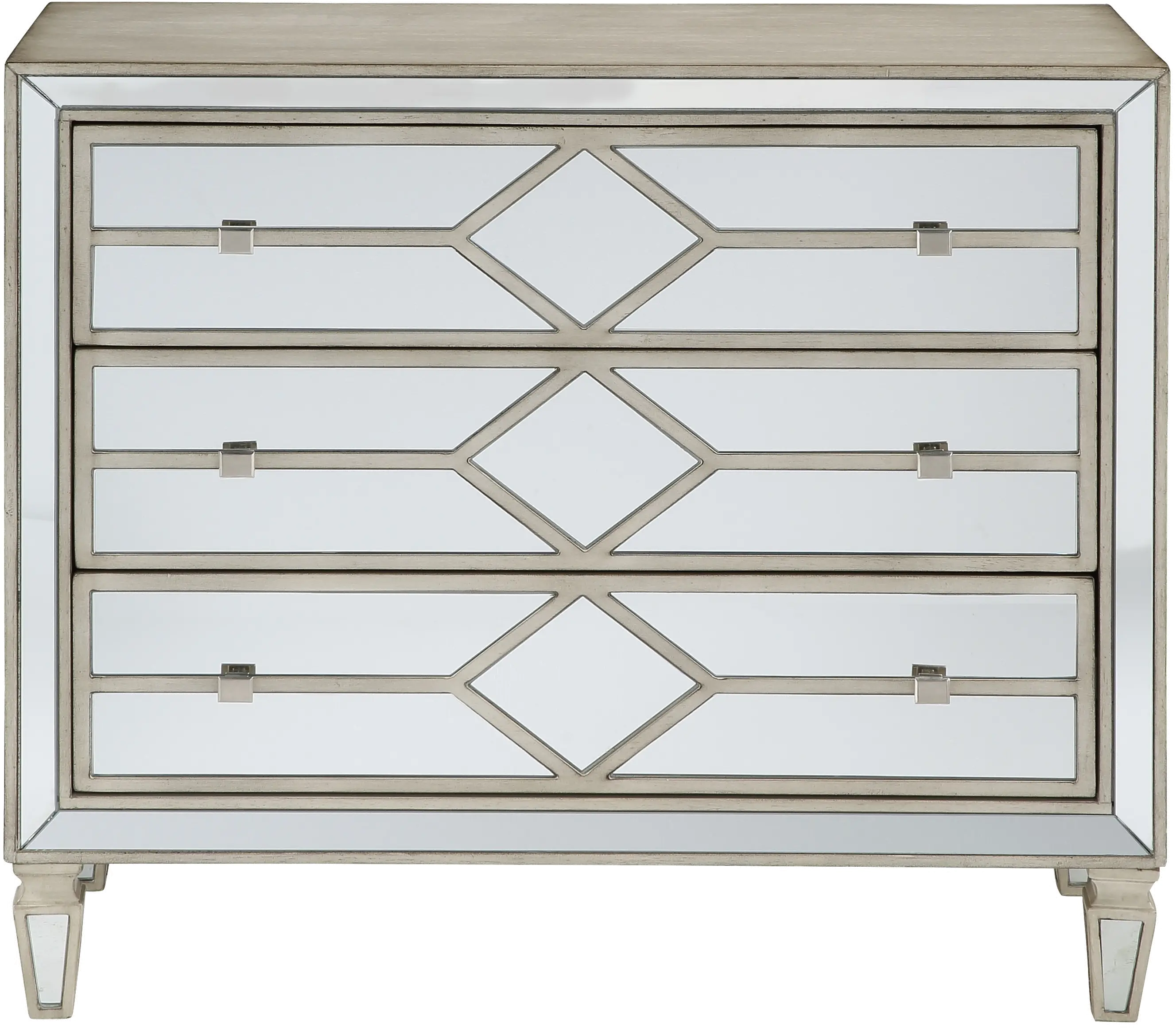 Burnished Ivory and Mirrored 3 Drawer Accent Chest