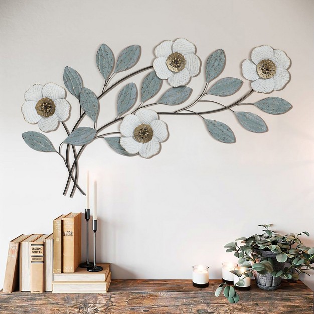 Luxenhome Magnolia Flowers Metal Wall Decor Multi color