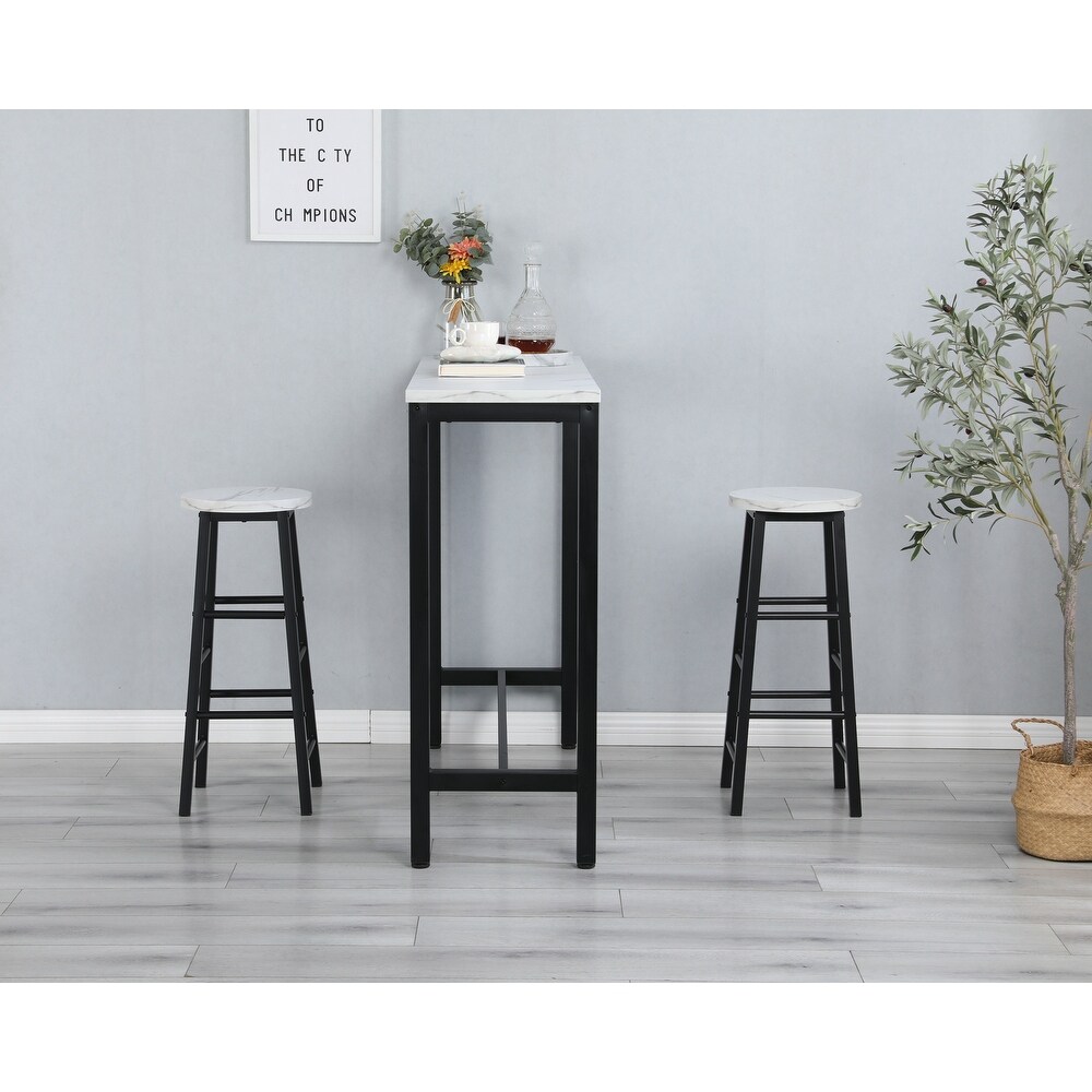 Faux Marble Black Table Top Bar Table with 2 Bar Chairs