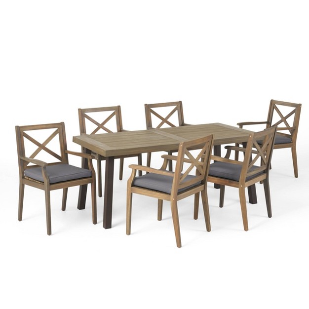 Juniper 7pc Acacia Wood Dining Set Gray dark Gray Christopher Knight Home