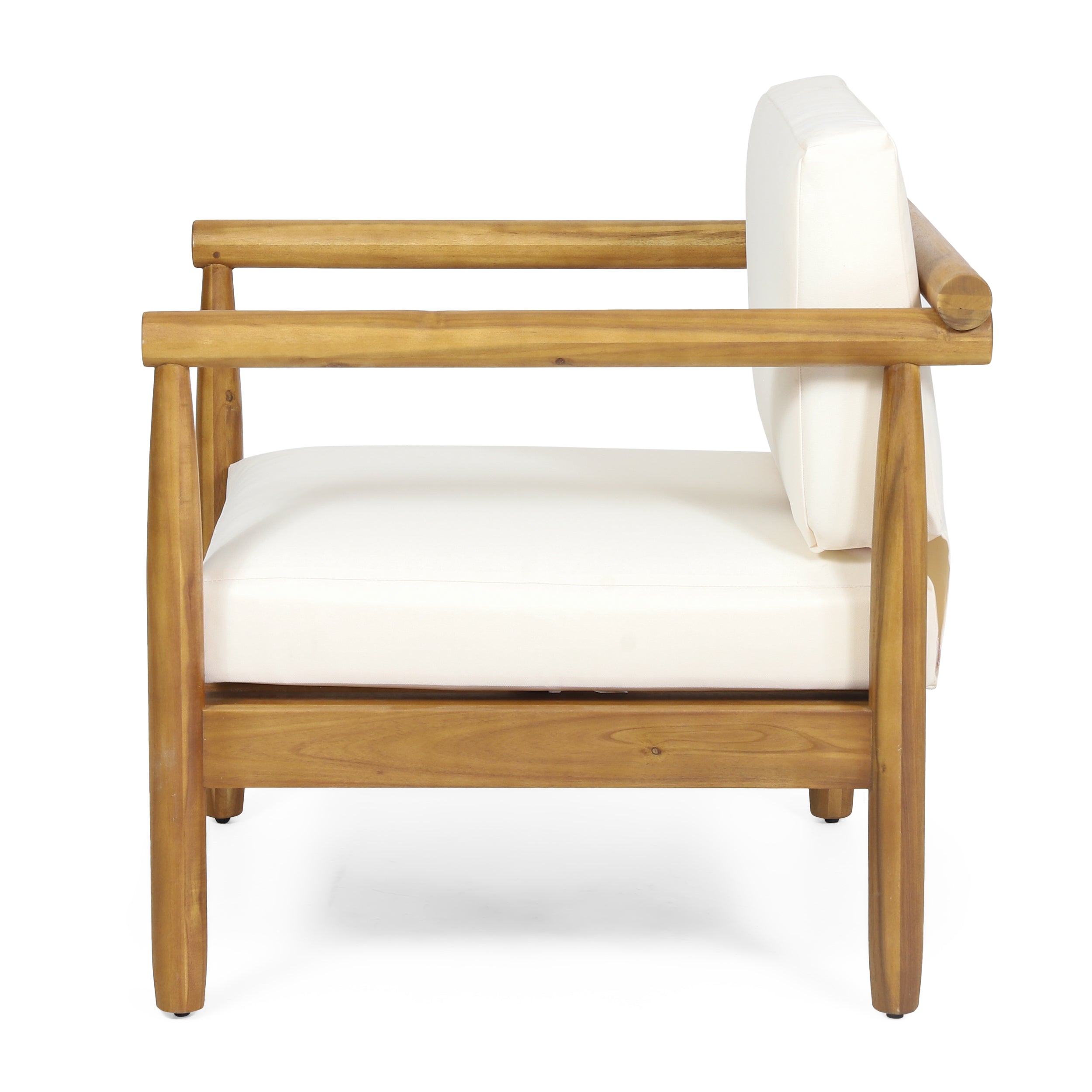 Benewah Outdoor Acacia Wood Club Chair with Cushions, Teak and Cream