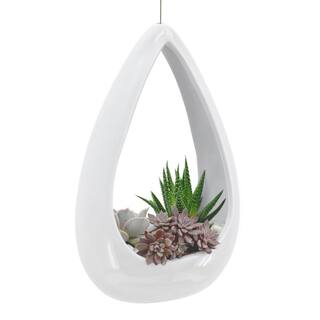 Arcadia Garden Products Cone 8-12 in. x 5-14 in. Gloss White Ceramic Hanging Planter AP05W