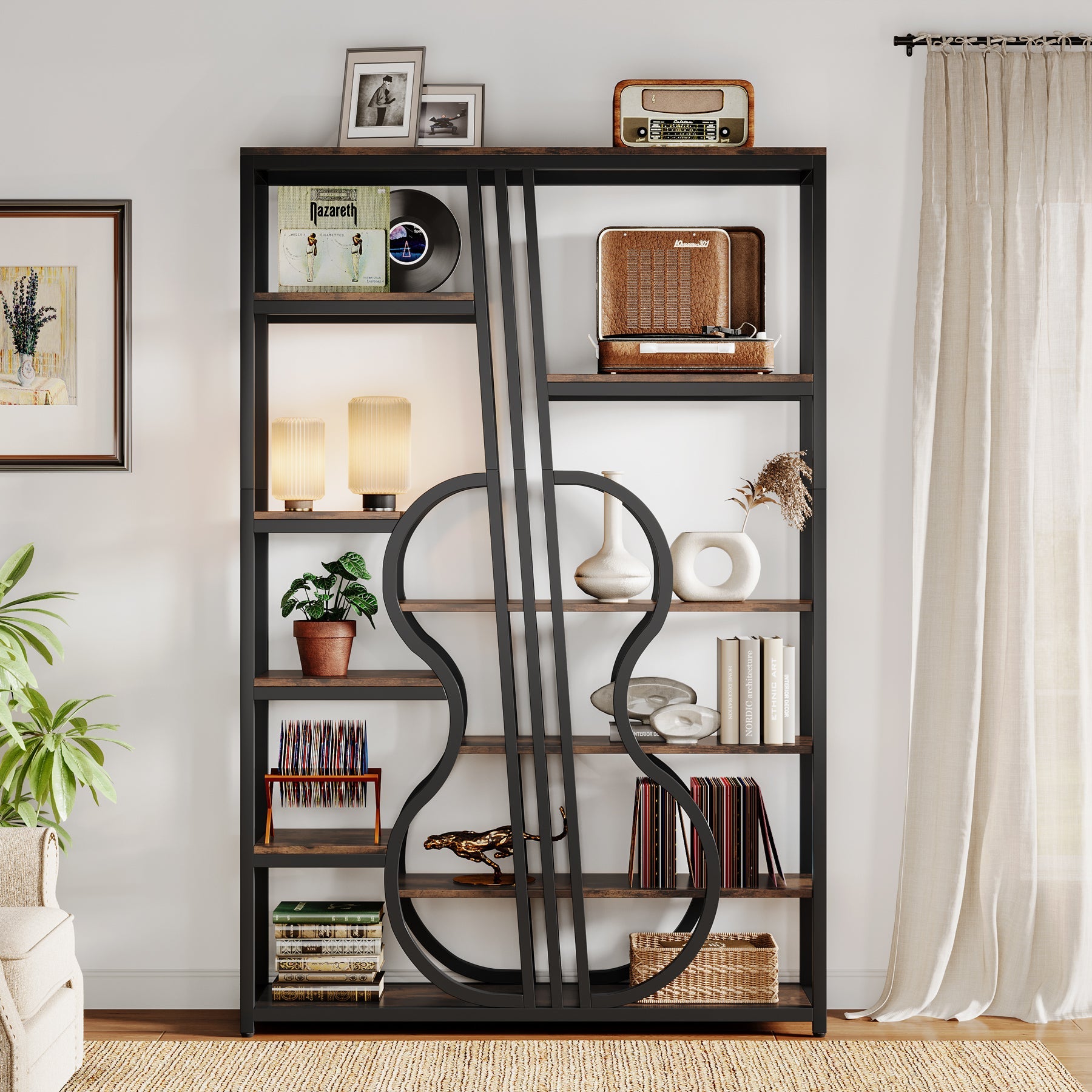 70.8 Booshelf, Vintage Etagere Bookcase with 9 Tier Storage Shelves