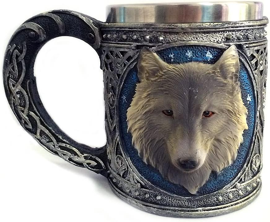 Novelty Wolf Head Mug 3d Three-dimensional Resin Stainless Steel Mug Cartoon Animal Drinking Cup