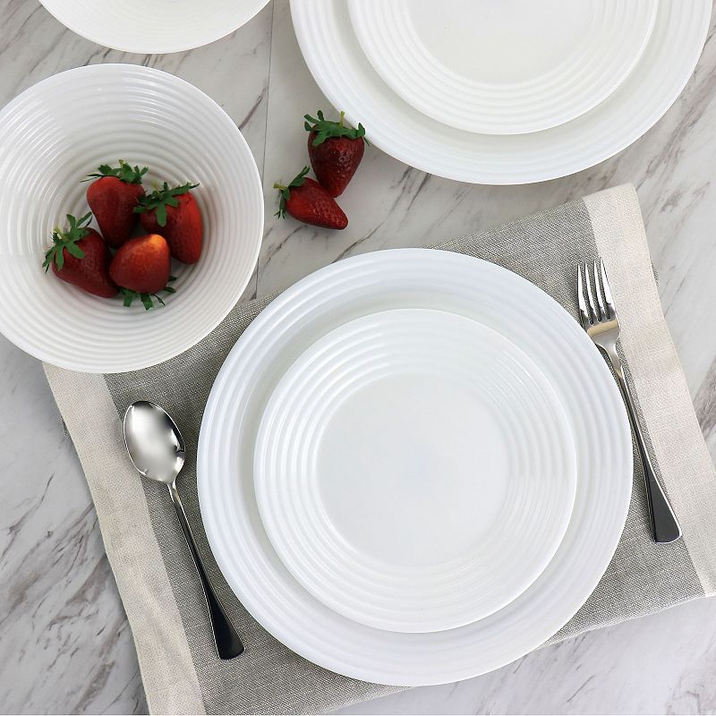 Gibson Ultra Patio 12 Piece Tempered Opal Glass Dinnerware Set in White