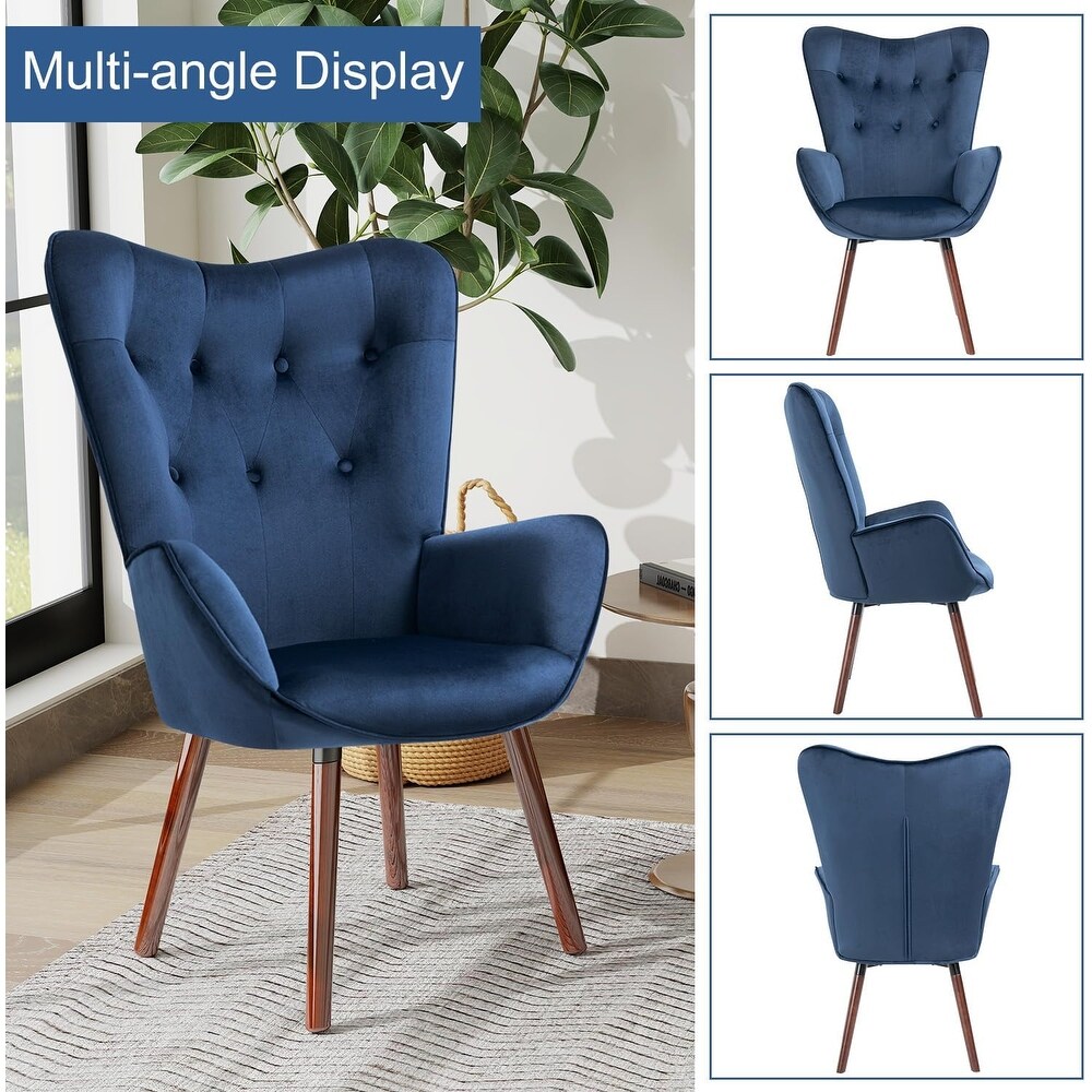 Velvet Armchair  Contemporary Wingback Vanity Tufted Accent Upholstered Leisure Chair with High Back and Armrest