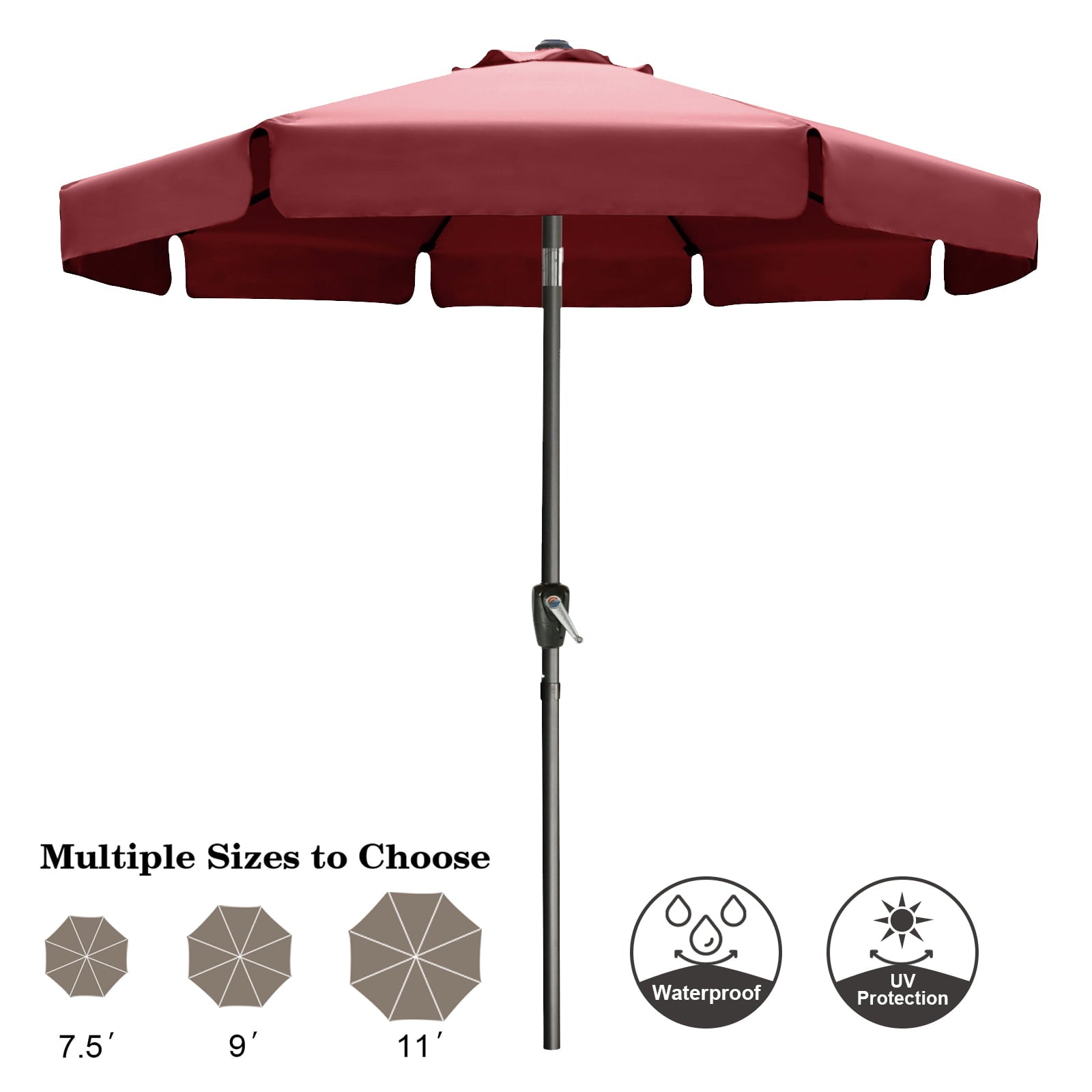 ABCCANOPY 9ft Outdoor Market Patio Umbrella with Push Button Tilt, 8 Ribs 13+Colors, Burgundy