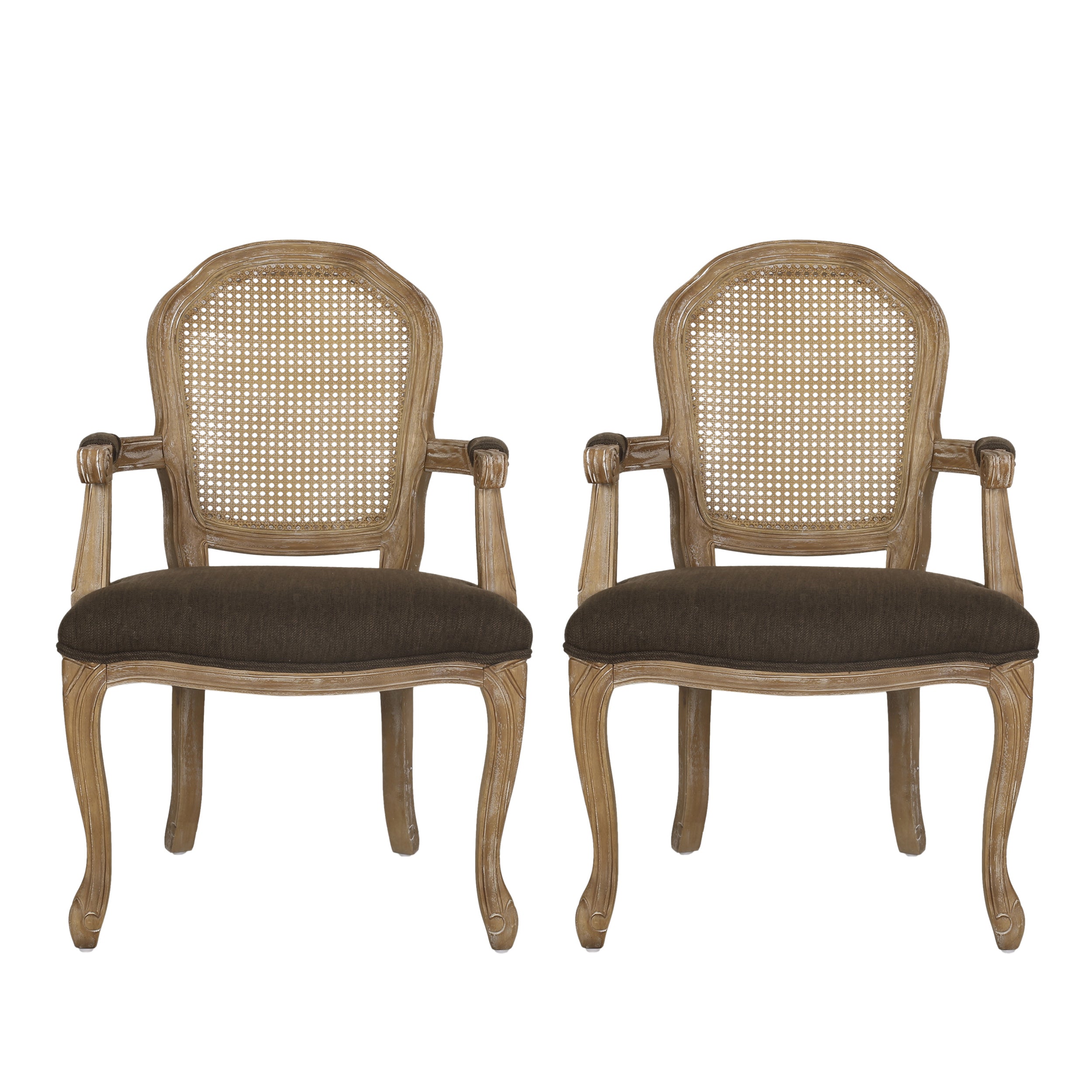 Mariette French Country Wood and Cane Upholstered Dining Chair, Set of 2