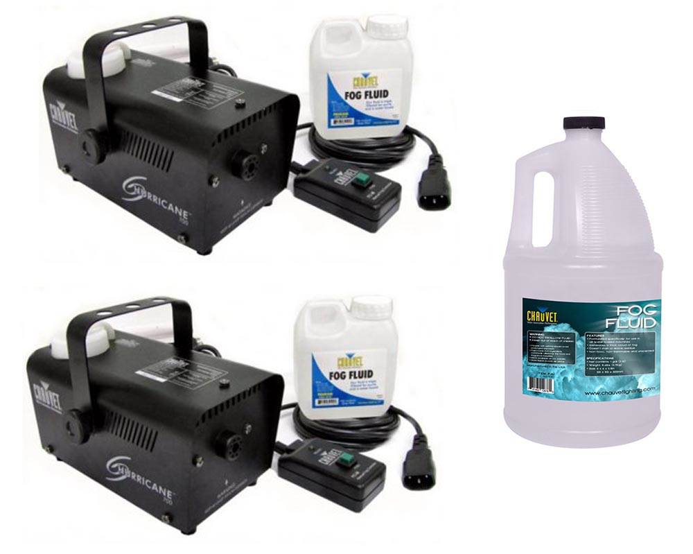 (2) CHAUVET Hurricane H700 Fog/Smoke Pro Machines H-700 + 1 Gallon FJU Fog Fluid