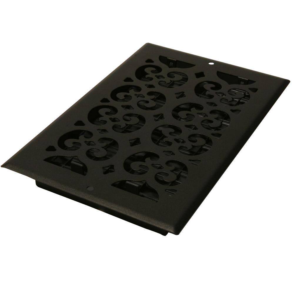 Decor Grates 12 in. x 6 in. Cast-Iron Black Steel Scroll Wall and Ceiling Register ST612W