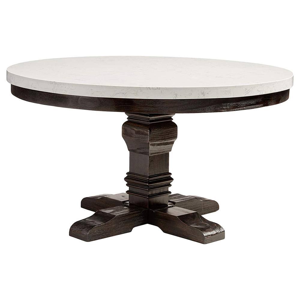 Acme Furniture Nolan 54 in. Round White Marble Top and Salvage Dark Oak Marble Top with Wood Frame (Seats 4) 72845