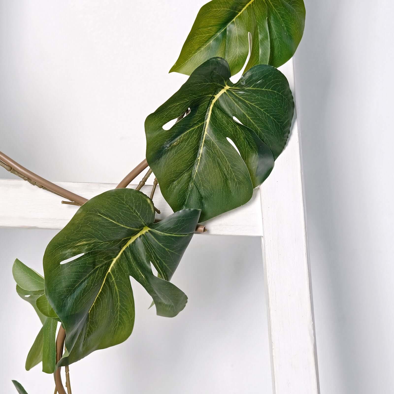 Light Green Artificial Monstera Leaf Garland Plant, Tropical Vine, Flexible Faux Hanging Jungle Safari Greenery 6ft