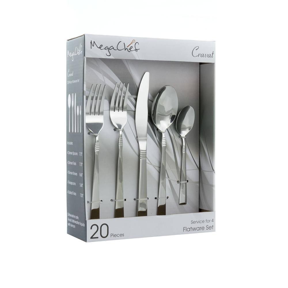 MegaChef Cravat 20-Piece Silver Stainless Steel Flatware Set (Service for 4) 985112459M