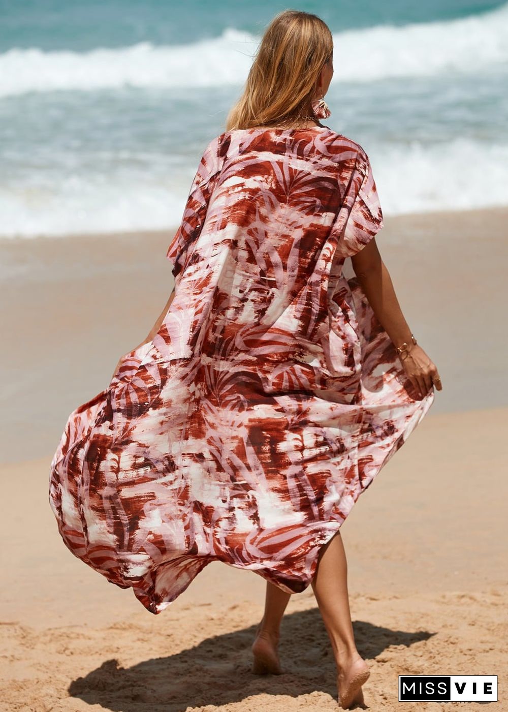 Boho Leaf Printed Beach Cardigan Loose Dress Amelia