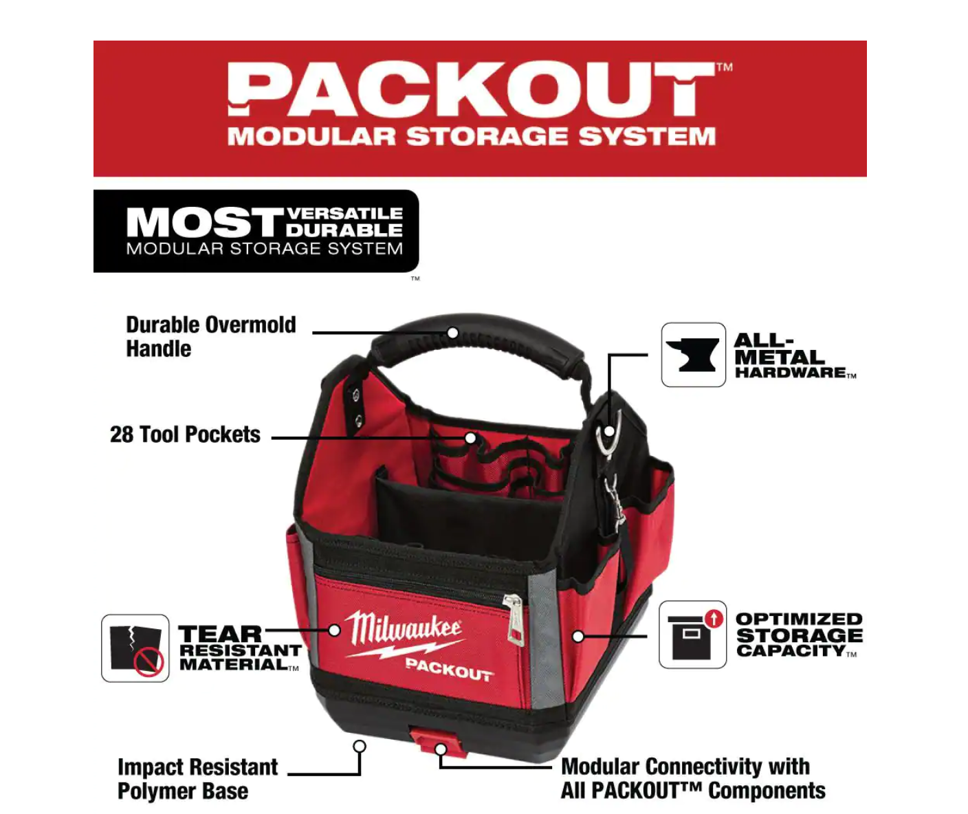 Milwaukee 48-22-8310-48-22-6625 10 in. PACKOUT Tote with 25 ft. Compact Tape Measure