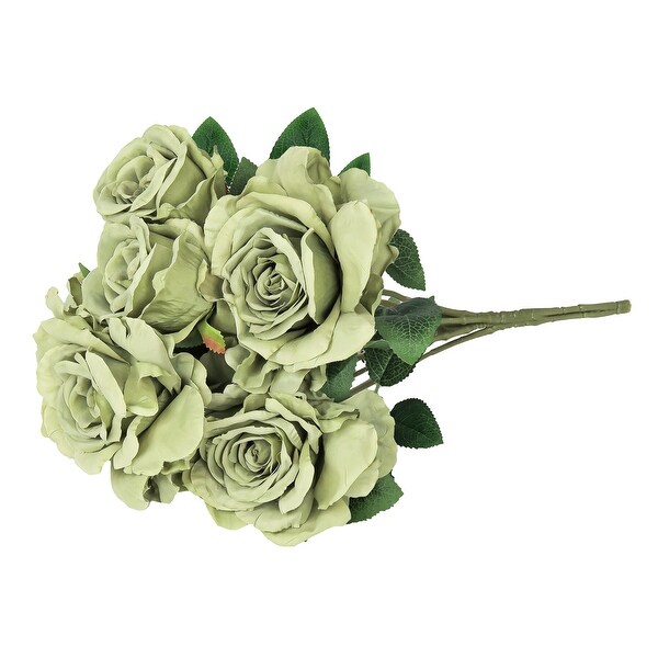 Set of 2 Sage Green Artificial Grand Rose Flower Stem Bush Bouquet 22in