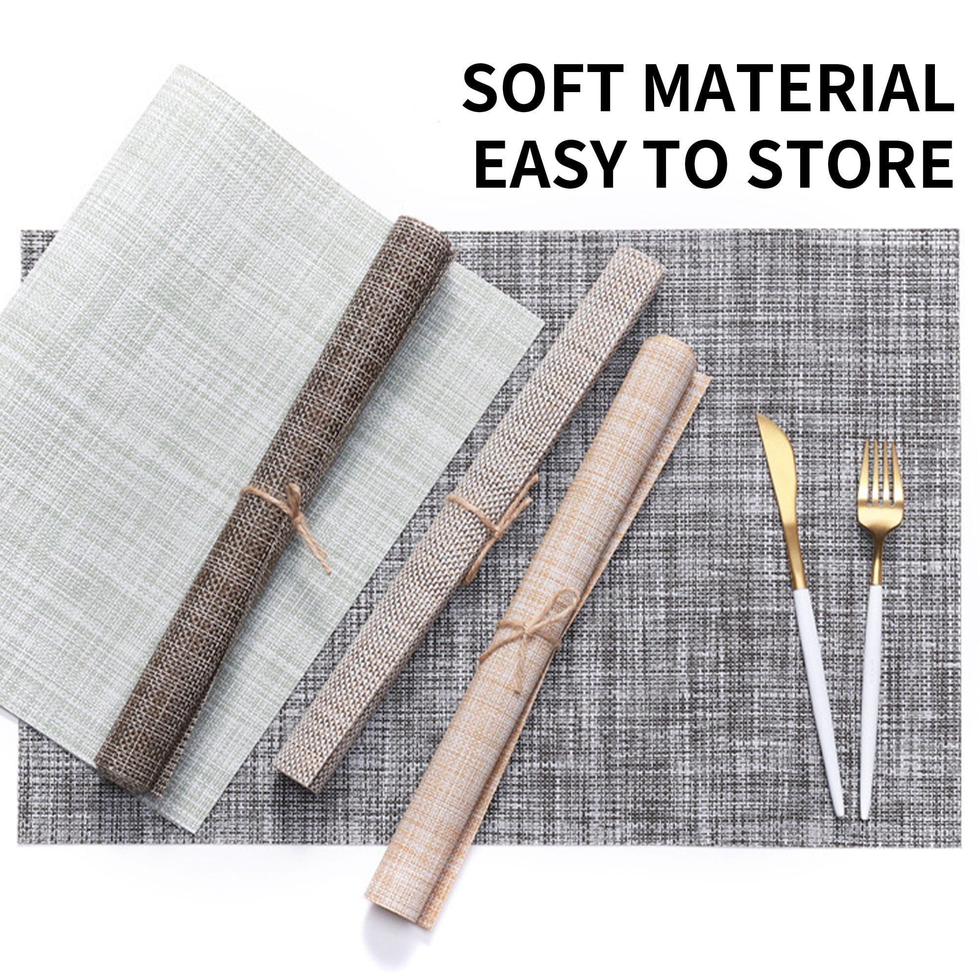 6PCS Square Table Mat， Cotton Linen Woven Placemats， Easy to Clean Kitchen Decor Pad，Heat Resistant，Anti-Skid Dining Mat，Washable 17.7 * 11.8 Inches，Beige