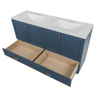 Glacier Bay Lancaster 60.25 in. W x 18.75 in. D Shaker Bath Vanity in Admiral Blue with White Cultured Marble Top B60X20331