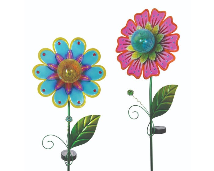 12 inch Colorful Metallic Solar Flower Garden Stake (Assorted)