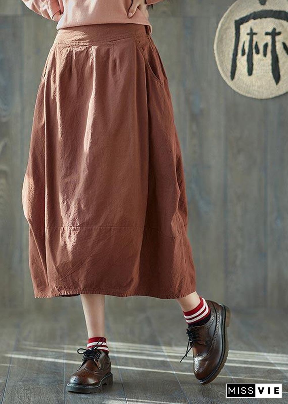 Plus Size Orange Cinched lantern Cotton Linen Skirts Summer