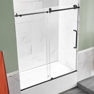 ANZZI 5 ft. Right Drain Tub in White with 60 x 62 in. Frameless Sliding Tub Door with Matte Black Hardware SD1701MB-3060R