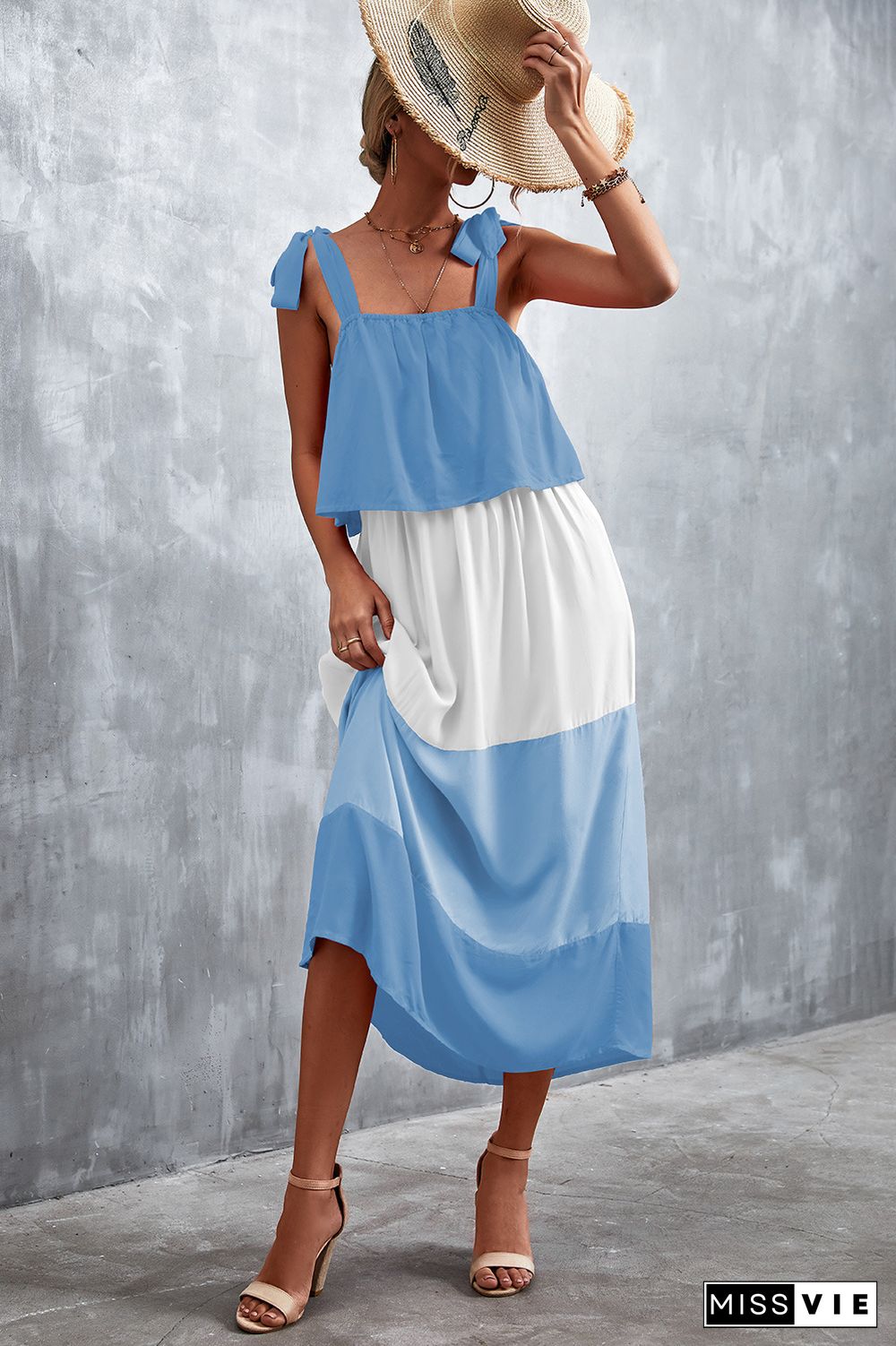 Tie Strap Color Block Maxi Dress