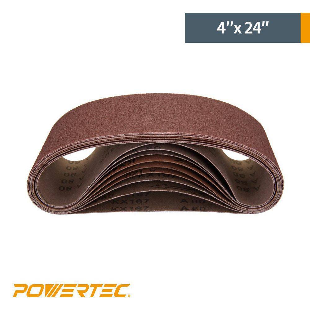 POWERTEC 4 in. x 24 in. 100-Grit Aluminum Oxide Sanding Belt Sandpaper for Belt Sander (10-Pack) 110080