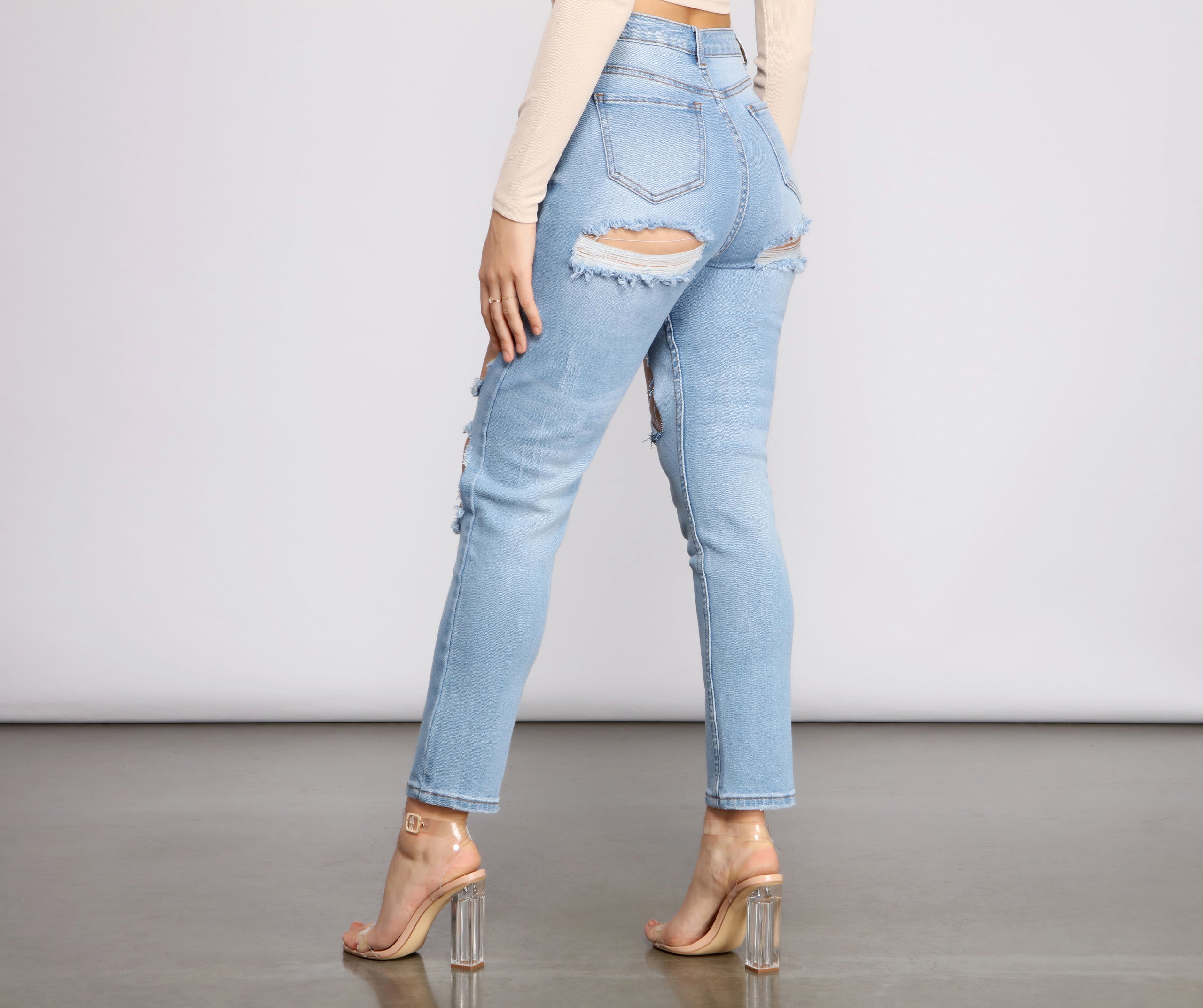 High Waist Trendy Cut Out Skinny Jeans