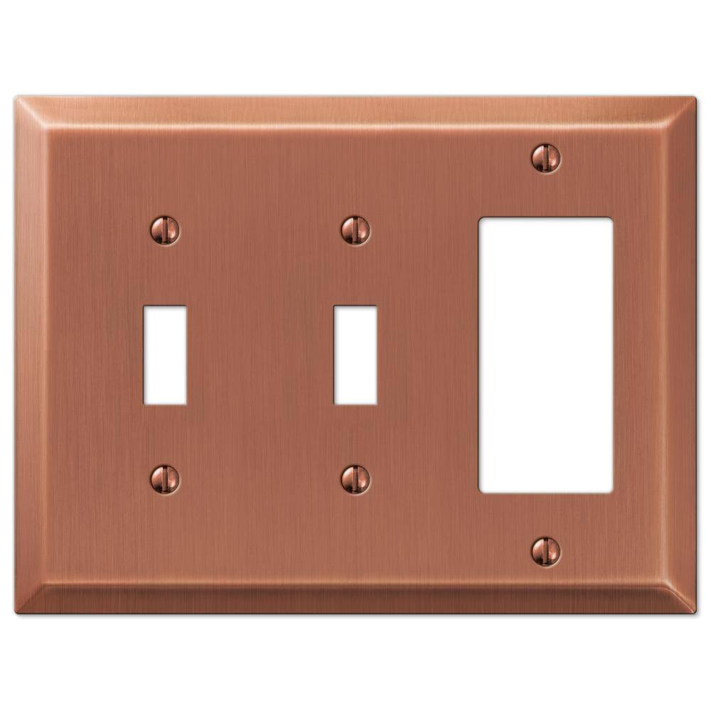 AMERELLE Metallic 3 Gang 2-Toggle and 1-Rocker Steel Wall Plate - Antique Copper 163TTRAC