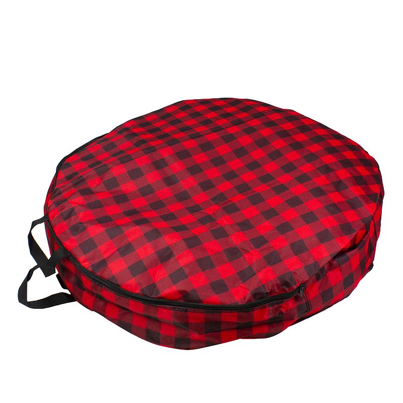 30 Heavy Duty Red and Black Plaid Christmas Wreath Storage Bag with Handles