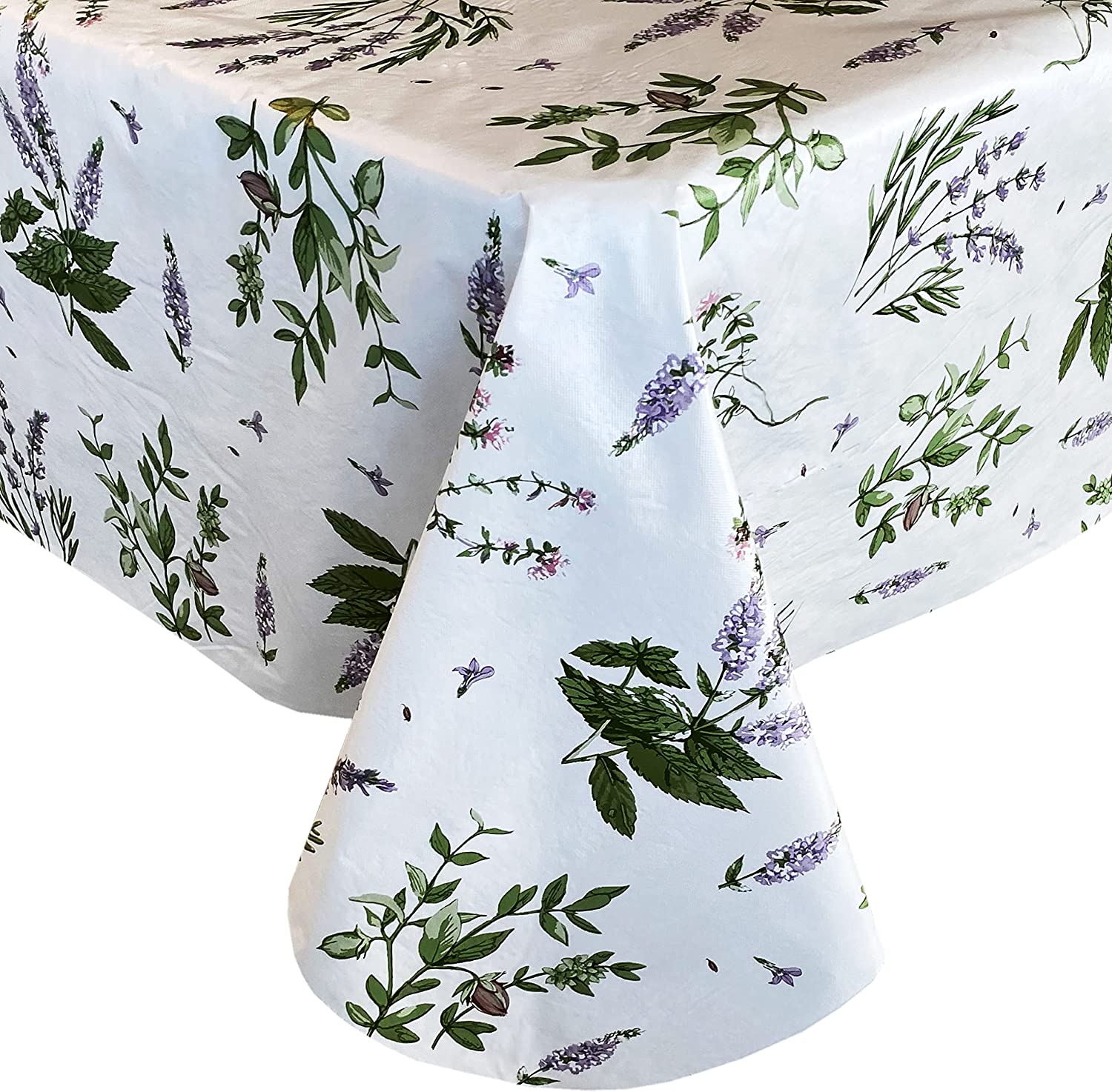 Newbridge Herb Garden Floral Kitchen Design Flannel Backed Vinyl Tablecloth， 60” x 120” Oblong/Rectangle