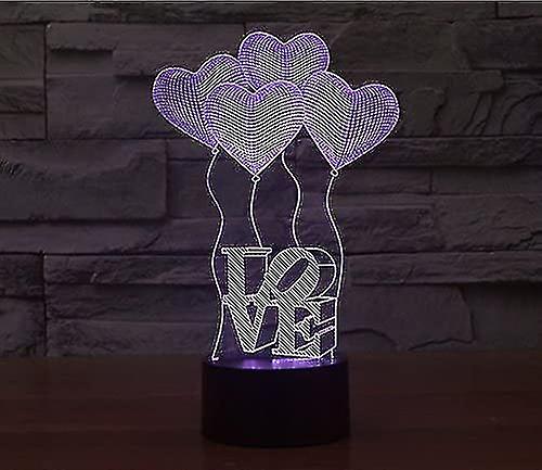 3d Romantic Love Heart Balloons Night Light 7 Color Change Led Table Desk Lamp Acrylic Flat Abs Base