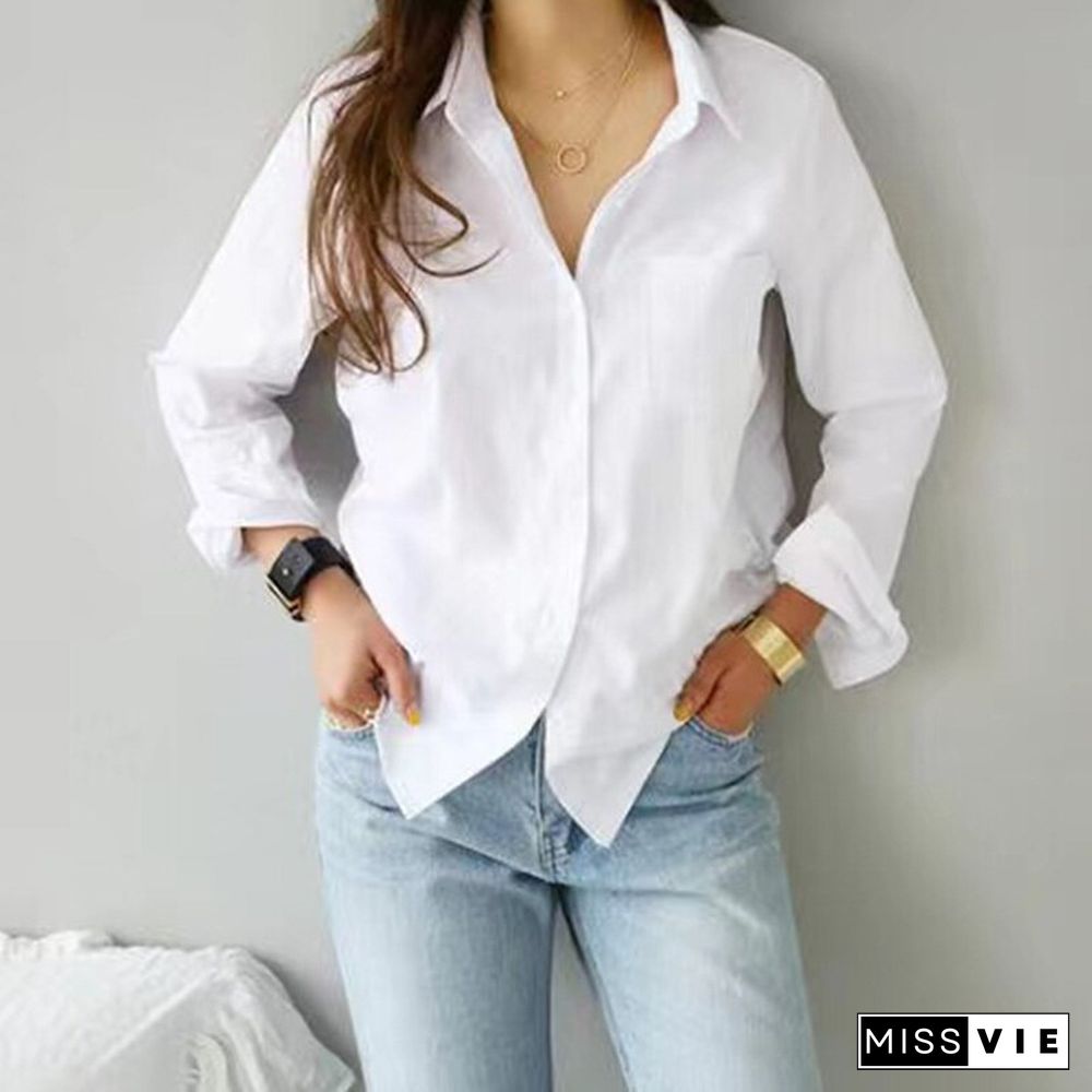 Women White Shirts And Blouses Long Sleeve Casual Turn-down Collar OL Style Blouse Tops Female Fashion Button Blusas Mujer