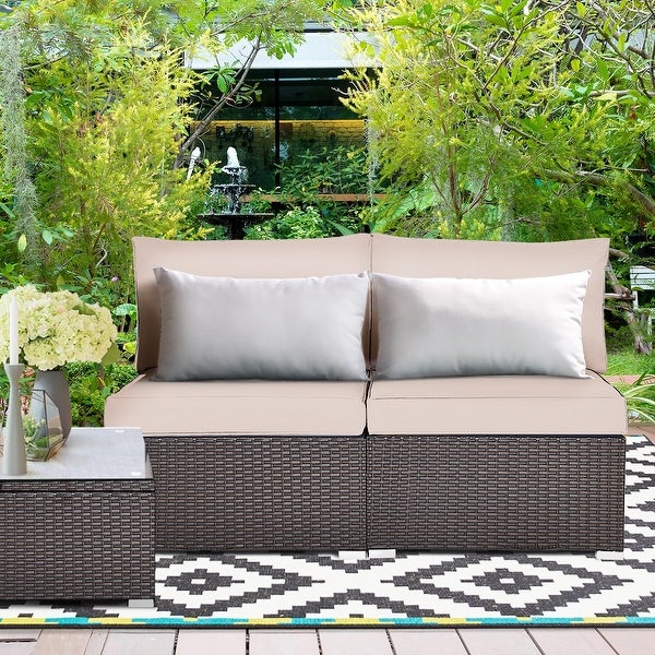 2 Piece Patio Rattan Armless Sofa - Modern Furniture - Overstock - 37511897