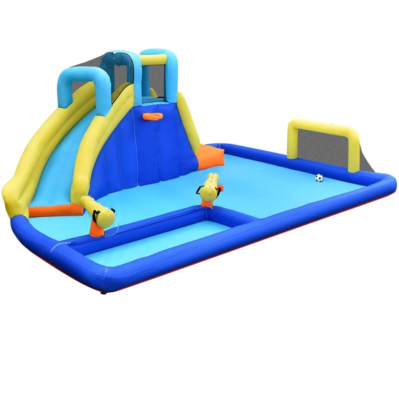 6-in-1 Kids Giant Water Park Inflatable Water Slide Bounce House with Large Soccer Splash Pool, Water Cannons, Climbing Wall