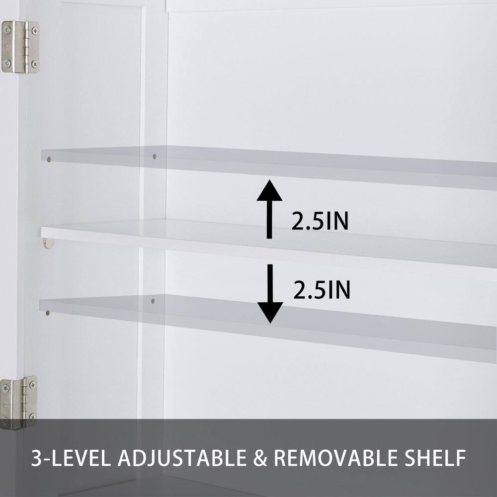 VEIKOUS 22.4 in. W x 67 in. H x 7.4 in. D White Bathroom Over-the-Toilet Storage Cabinet Organizer with Doors and Shelves HP0904-06WH