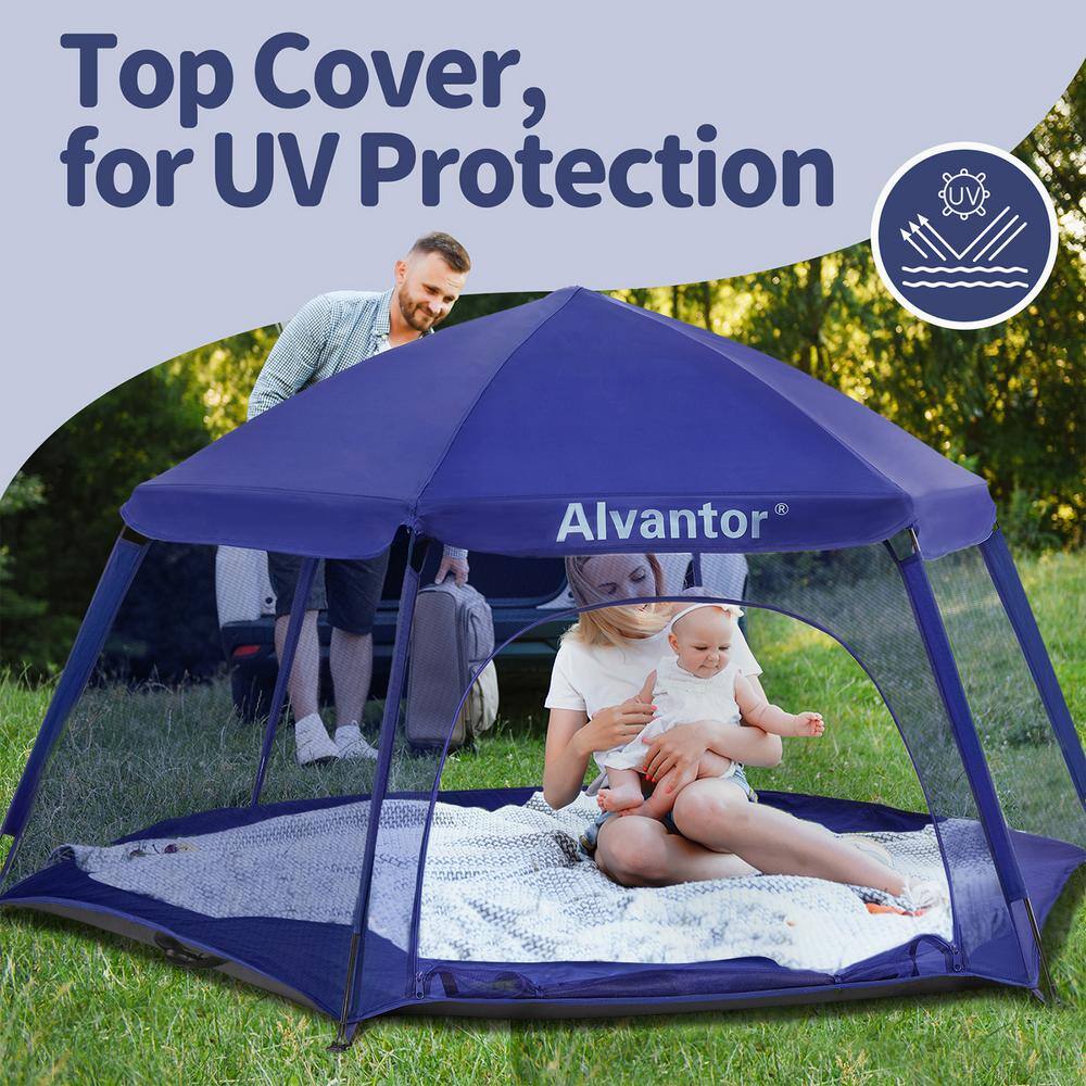 Alvantor 84 in. x 84 in. x 44 in. Navy Pop Up Portable Play Yard Canopy Tent Kids Playpen Fully Enclosed Mesh Top No Waterproof 8053