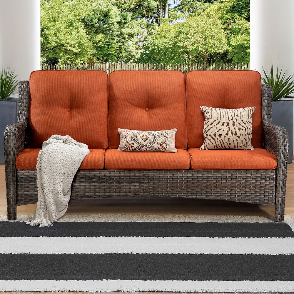 Cozywor 3 Seat Wicker Outdoor Patio Sofa Sectional Couch with Cushions