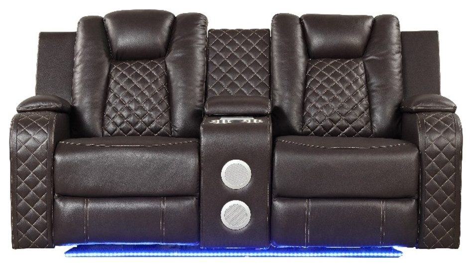 Benz LED  ampPower Reclining Loveseat Made With Faux Leather in Brown   Contemporary   Loveseats   by Homesquare  Houzz